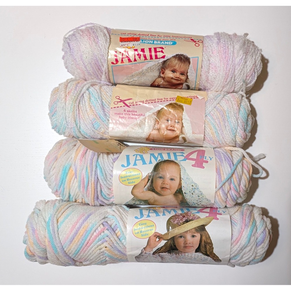 4 Lion Brand Jamie Baby Yarn Skeins Candy Nursery Print 4 Ply Pompadour Vintage